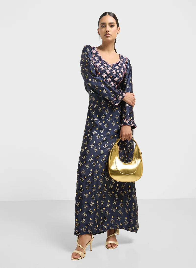 ARABIAN CLOSET Embellished Belted Jalabiya