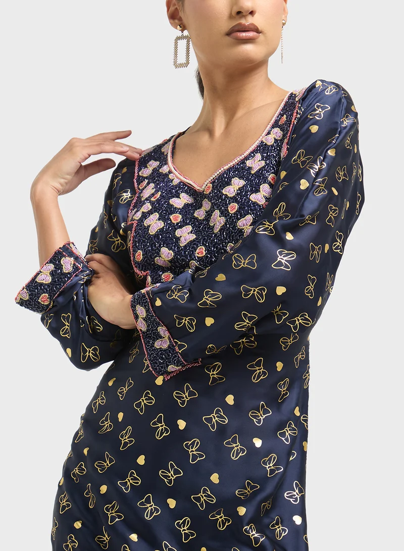 ARABIAN CLOSET Embellished Belted Jalabiya