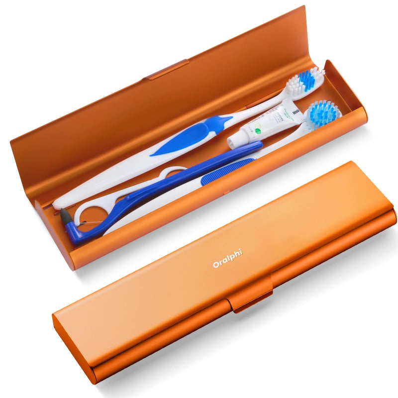 Oralphi Wider Aluminum Toothbrush Travel Case, Portable Travel Toothbrush Holder, Durable Manual Toothbrush Box Container for Traveling, Bathroom, Camping, Business Trip, Orange - Image 1