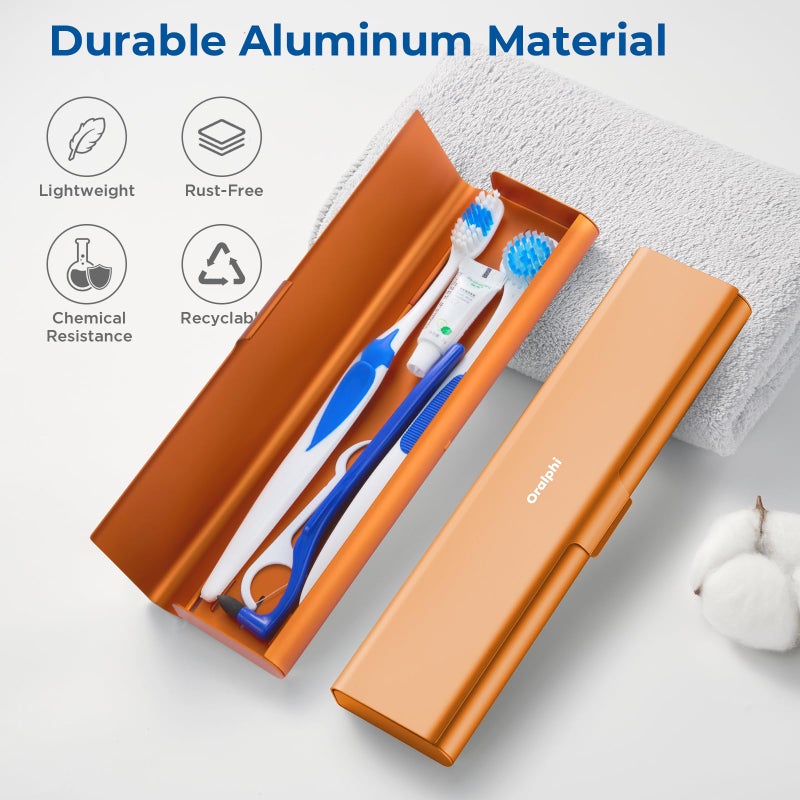 Oralphi Wider Aluminum Toothbrush Travel Case, Portable Travel Toothbrush Holder, Durable Manual Toothbrush Box Container for Traveling, Bathroom, Camping, Business Trip, Orange - Image 2