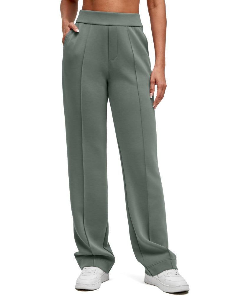 G4Free Work Pants Women Stretchy High Waist Sweatpants Straight Leg Sweat Pants for Office Casual Daily Dressy Gym Wear (Gray Sage,S,Regular) - Image 1