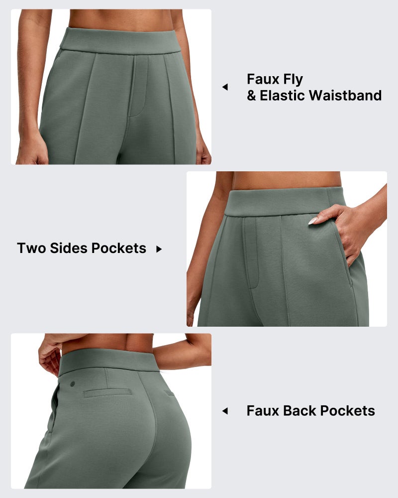 G4Free Work Pants Women Stretchy High Waist Sweatpants Straight Leg Sweat Pants for Office Casual Daily Dressy Gym Wear (Gray Sage,S,Regular) - Image 4