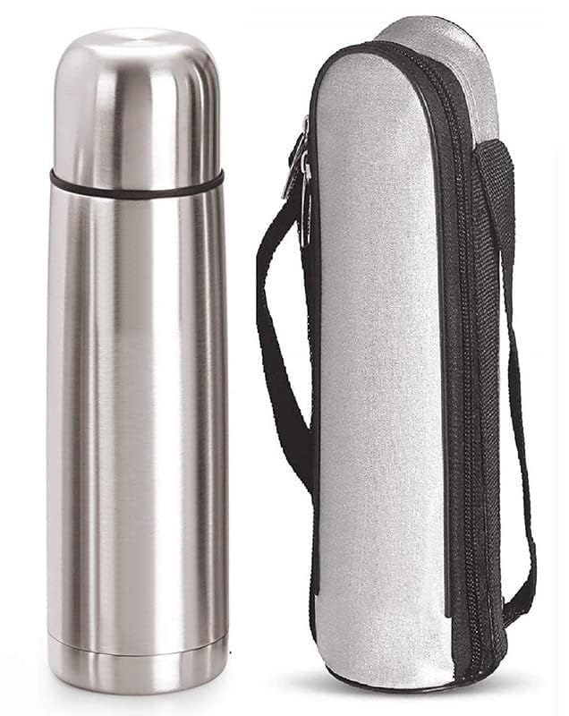 Generic Crystal Zone Stainless Steel Insulated Bottle with Flip Lid and Cover, 12 Hours Hot or Cold, 1000ml, Pack of 1 Stainless Steel Bottle with Cover Silver  - Image 1