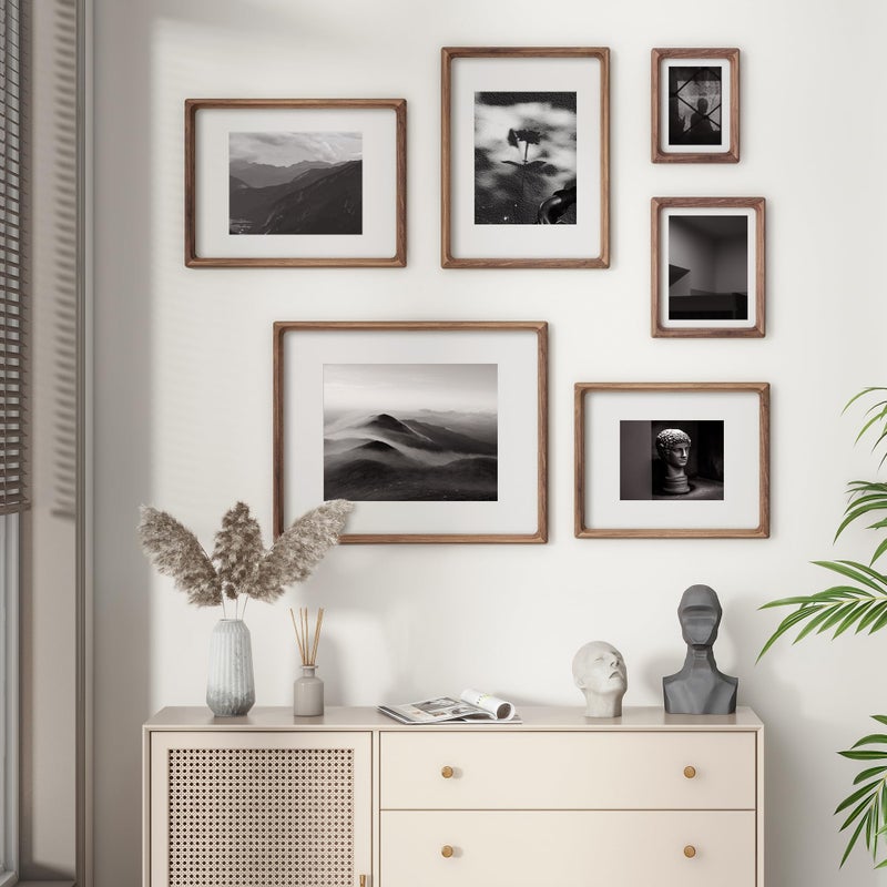 FLYJOE 11x14 Picture Frame, USA-Sourced Natural Walnut Wood Photo Frame with Tempered Glass, Handcrafted Rounded Corner 11 x 14 Wooden Frame Matted to 8x10 Photos, Wall or Tabletop Display - Image 2