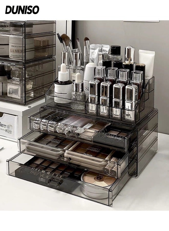 DUNISO 12 Slots Acrylic  Lipstick Holder,Lip Gloss Display Rack,Plastic Makeup Organizer with 3 drawers,for Dresser Countertop and Bathroom Vanity - Image 1