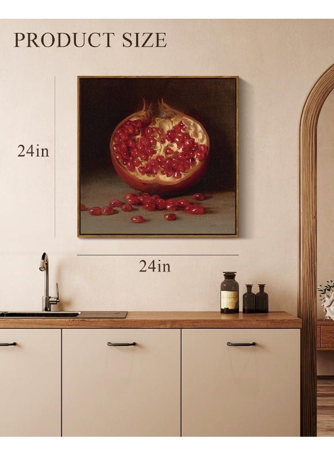 ARPEOTCY Square Still Life Vintage Wall Art, 24x24in Large Framed Canvas Wall Decor, Classical Pomegranate Decor for Living Room, Vintage Hanging Paintings for Kitchen, Dining - Image 2