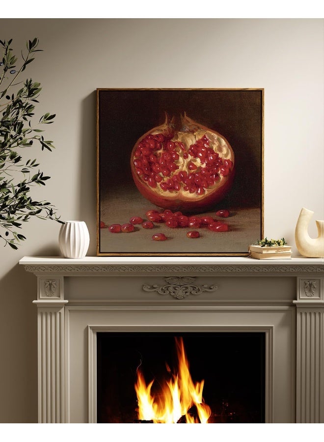 ARPEOTCY Square Still Life Vintage Wall Art, 24x24in Large Framed Canvas Wall Decor, Classical Pomegranate Decor for Living Room, Vintage Hanging Paintings for Kitchen, Dining - Image 3