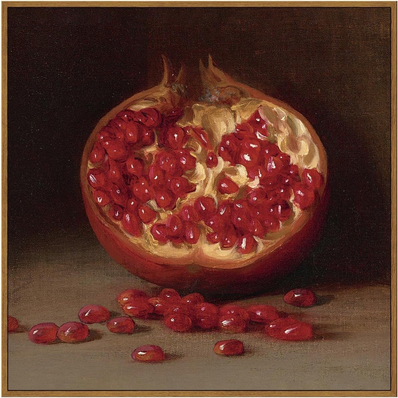 ARPEOTCY Square Still Life Vintage Wall Art, 24x24in Large Framed Canvas Wall Decor, Classical Pomegranate Decor for Living Room, Vintage Hanging Paintings for Kitchen, Dining - Image 1