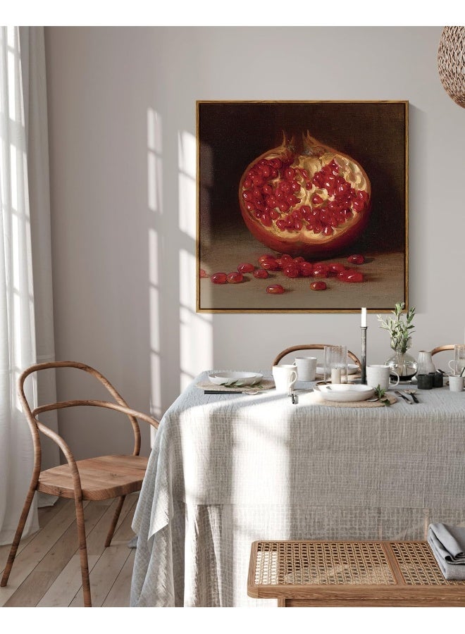 ARPEOTCY Square Still Life Vintage Wall Art, 24x24in Large Framed Canvas Wall Decor, Classical Pomegranate Decor for Living Room, Vintage Hanging Paintings for Kitchen, Dining - Image 4