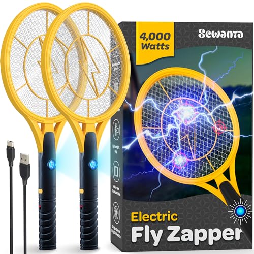 SEWANTA Electric Fly Swatter [Set of 2] Handheld Bug Zapper Racket for Indoor/Outdoor - 4000 Volt Swatter - Instant Bug & Mosquito Killer with Attractant LED Light - USB Rechargeable Portable Fly Zapper. - Image 1