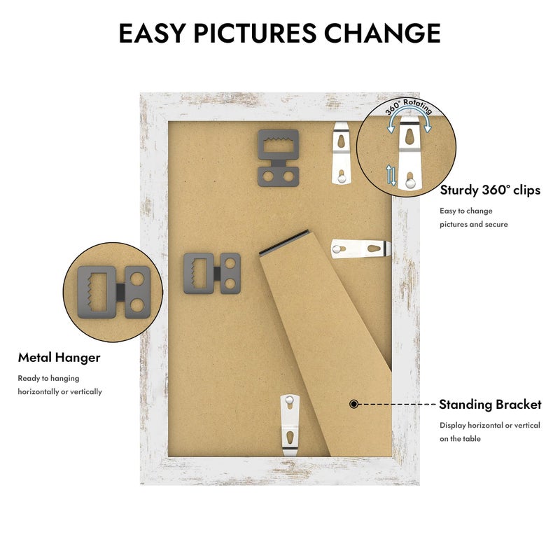 Hongkee 4x6 Picture Frame with Glass, Display Pictures 3.5x5 with Mat or 4 x 6 without Mat - Wall and Tabletop, 4 by 6 Photo Wooden Frames (Distressed White, 1 Pack) - Image 4