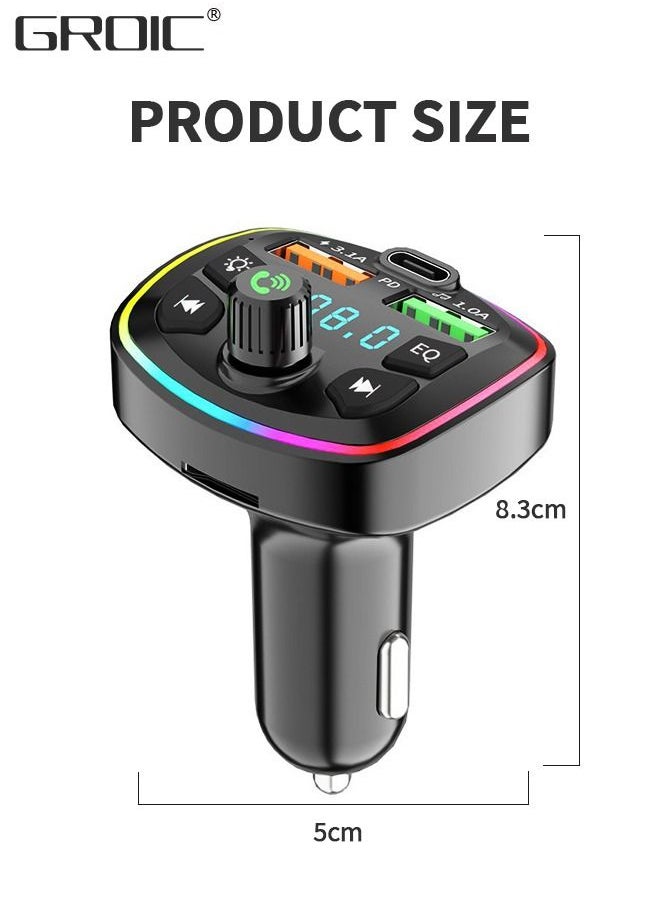 GROIC - QC3.0 Bluetooth FM Transmitter for Car,Dual USB Charger Bluetooth Car Adapter Wireless Radio with 7-Color LED Backlit Light, Hands-Free Calling,Radio - Image 1