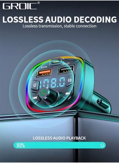 GROIC جهاز إرسال FM بلوتوث QC3.0 للسيارة، شاحن USB مزدوج، محول سيارة بلوتوث، راديو لاسلكي مع إضاءة خلفية LED بسبعة ألوان، مكالمات بدون استخدام اليدين، راديو ولاعة سجائر  - Image 4