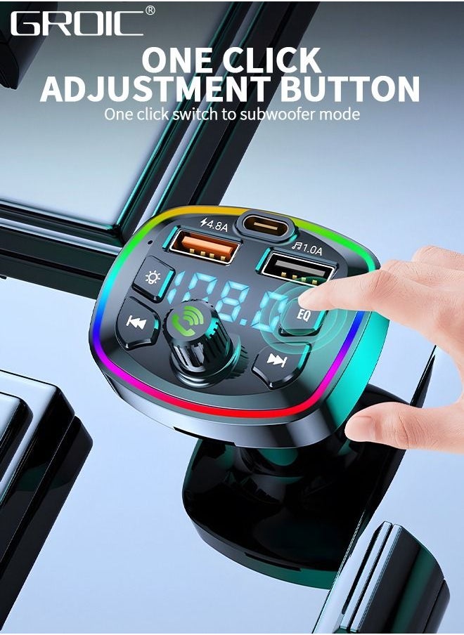 GROIC - QC3.0 Bluetooth FM Transmitter for Car,Dual USB Charger Bluetooth Car Adapter Wireless Radio with 7-Color LED Backlit Light, Hands-Free Calling,Radio - Image 1