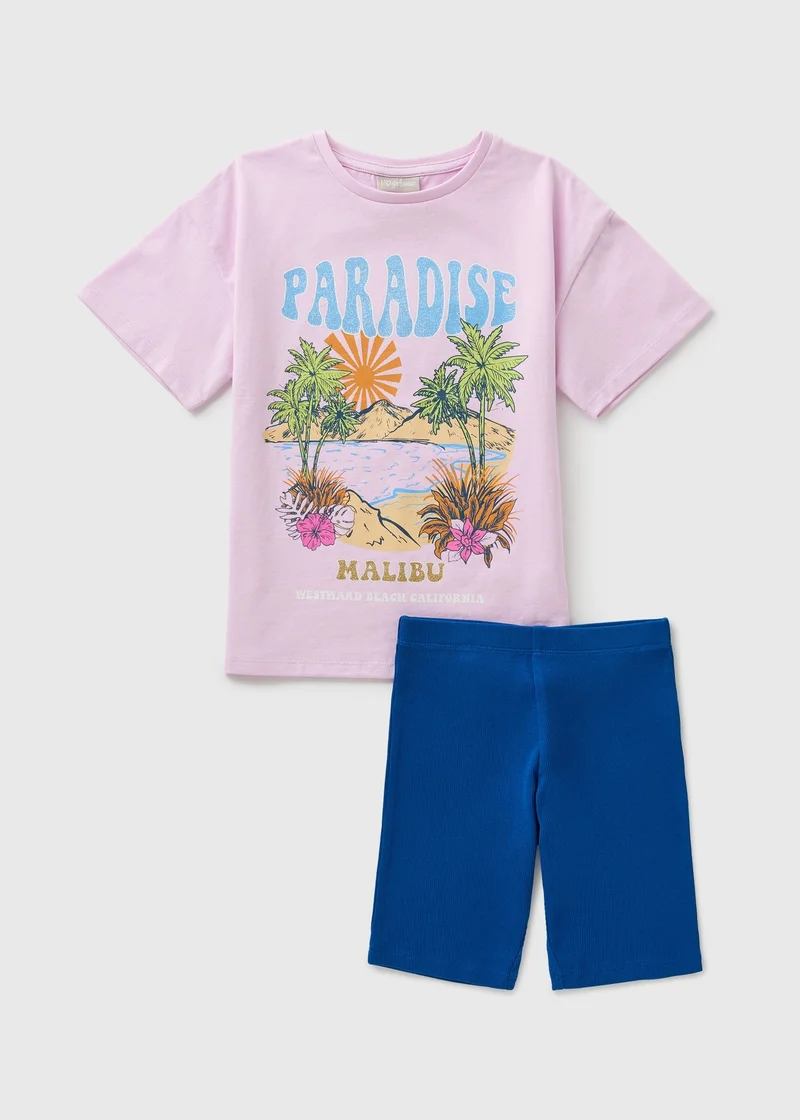 Matalan Girls Pink Paradise Malibu Top & Shorts Set