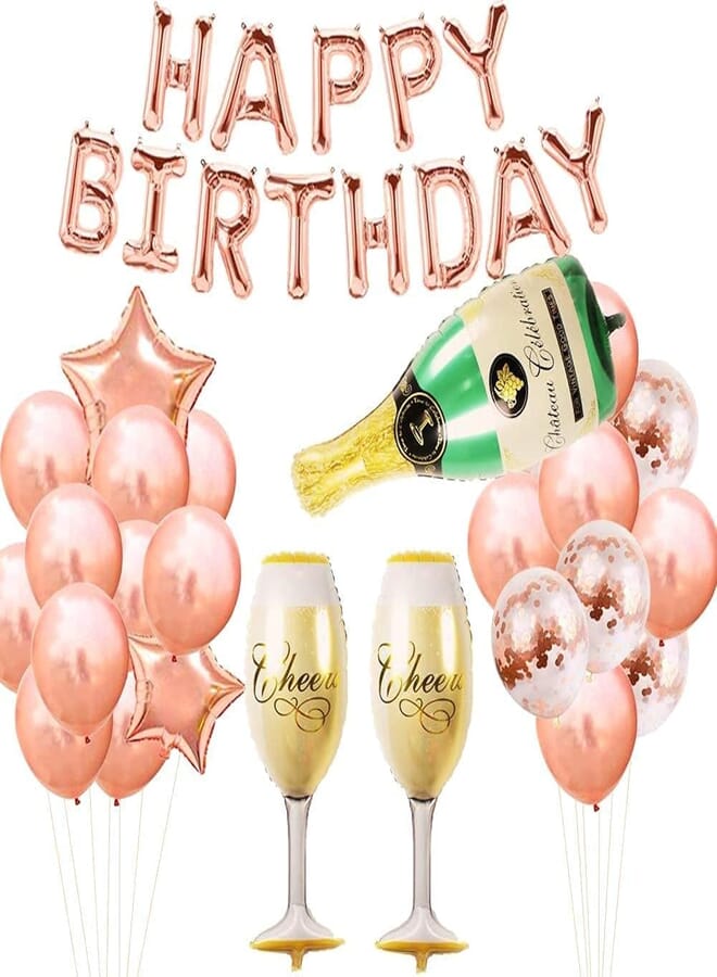 Secret Rose Gold Birthday Party Decorations, Happy Birthday Balloons Champagne Bottle Balloons Party Supplies Decorations for Festival Decorations, Bachelor Party Wedding Celebration - 40PCS