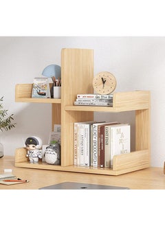 Generic Natural Beech Wood Desktop Shelf, a freestanding small bookshelf for organizing desk supplies. This desktop bookshelf organizer is ideal for keeping your office supplies in order  - Image 1