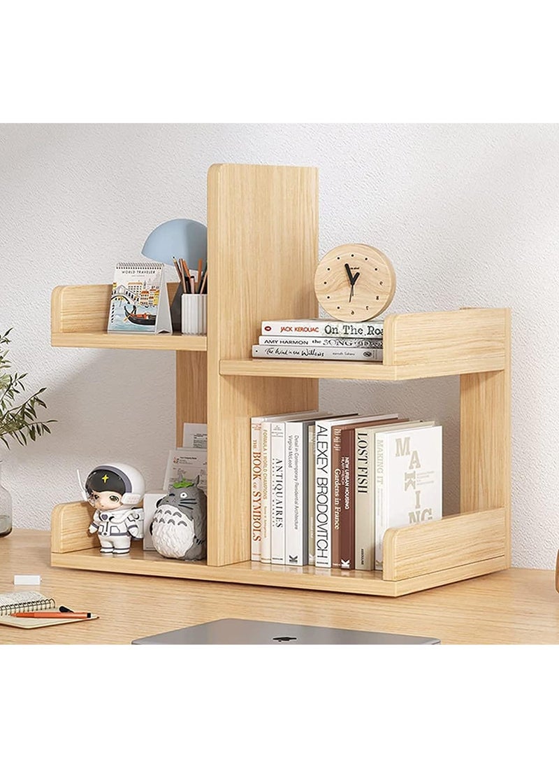 Generic Natural Beech Wood Desktop Shelf, a freestanding small bookshelf for organizing desk supplies. This desktop bookshelf organizer is ideal for keeping your office supplies in order  - Image 1