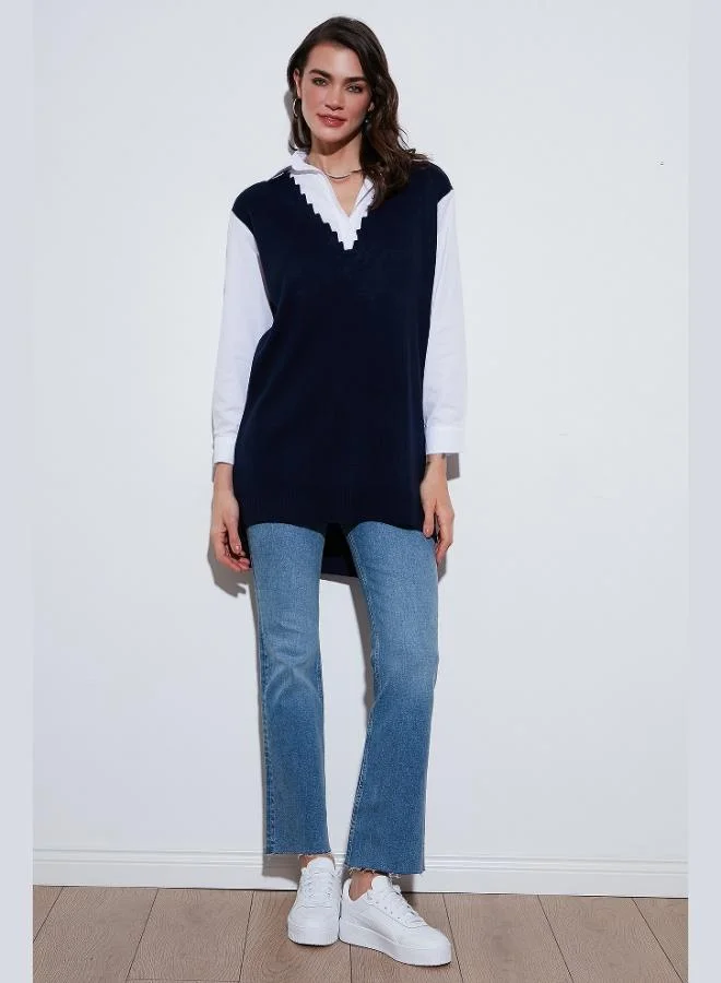 ليلا تونيك ليلا محتشم بياقة قميص محبوك للنساء