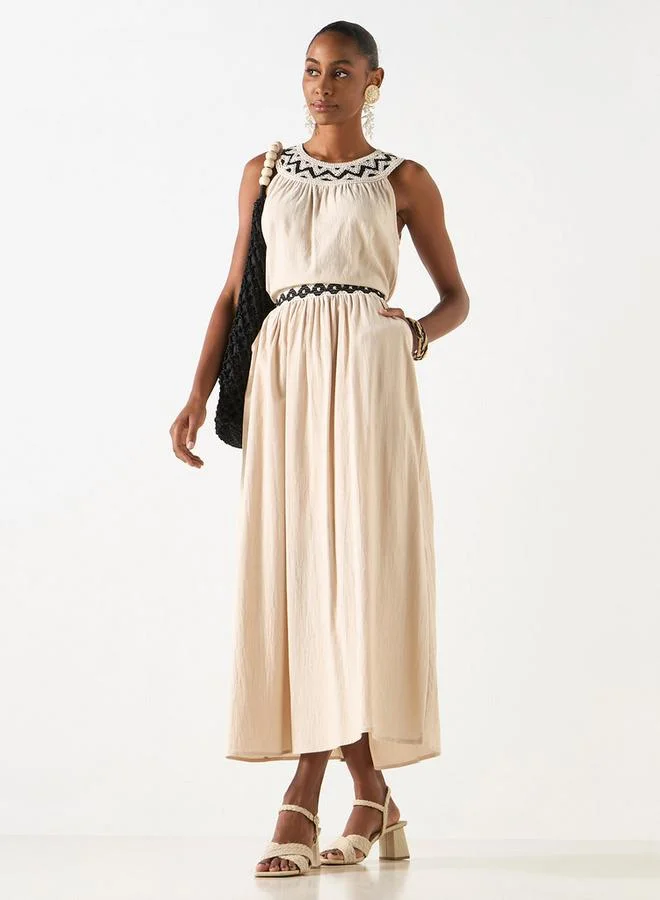 2Xtremz 2Xtremz Textured A-line Maxi Skirt with Crochet Detail Waistband