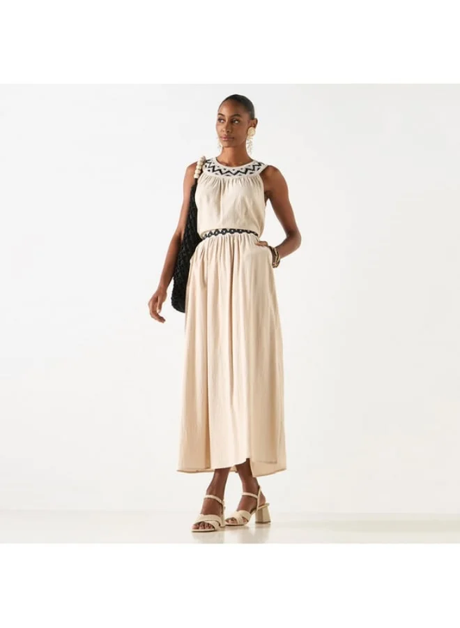 2Xtremz 2Xtremz Textured A-line Maxi Skirt with Crochet Detail Waistband