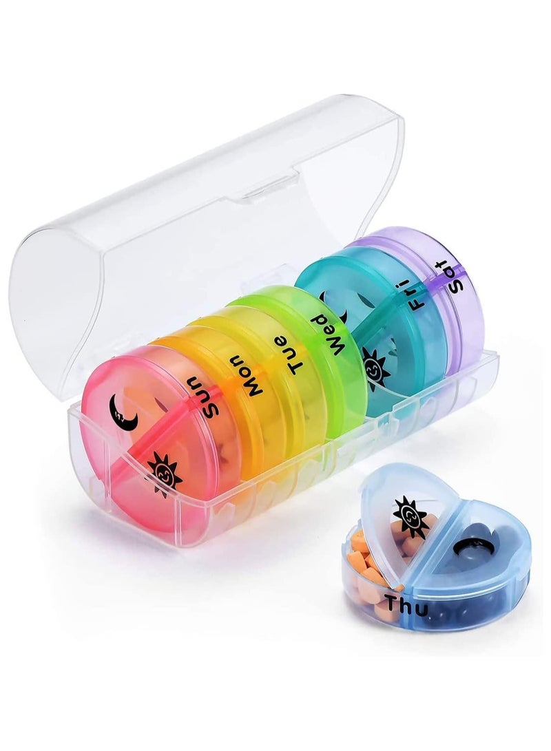 Weekly Pill Organizer, Round Storage Case, Weekly AM/PM Pill Box, Daily Box for Reminder, 7 Days 2 Times a Day, for Vitamin/Fish Oils/Supplement - Image 1