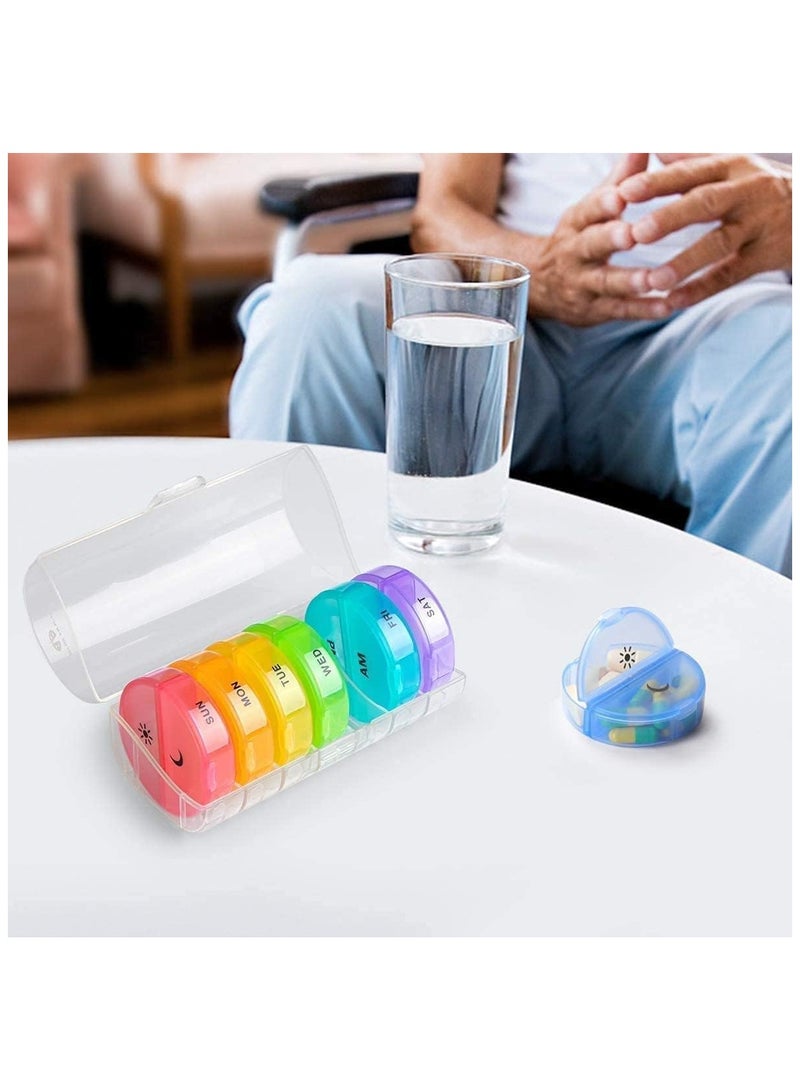 Weekly Pill Organizer, Round Storage Case, Weekly AM/PM Pill Box, Daily Box for Reminder, 7 Days 2 Times a Day, for Vitamin/Fish Oils/Supplement - Image 2