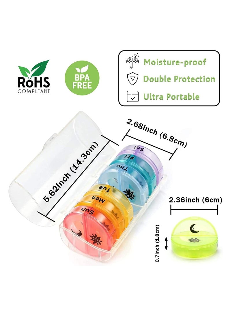Weekly Pill Organizer, Round Storage Case, Weekly AM/PM Pill Box, Daily Box for Reminder, 7 Days 2 Times a Day, for Vitamin/Fish Oils/Supplement - Image 3