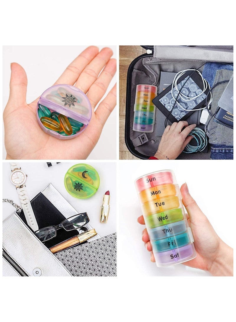 Weekly Pill Organizer, Round Storage Case, Weekly AM/PM Pill Box, Daily Box for Reminder, 7 Days 2 Times a Day, for Vitamin/Fish Oils/Supplement - Image 4