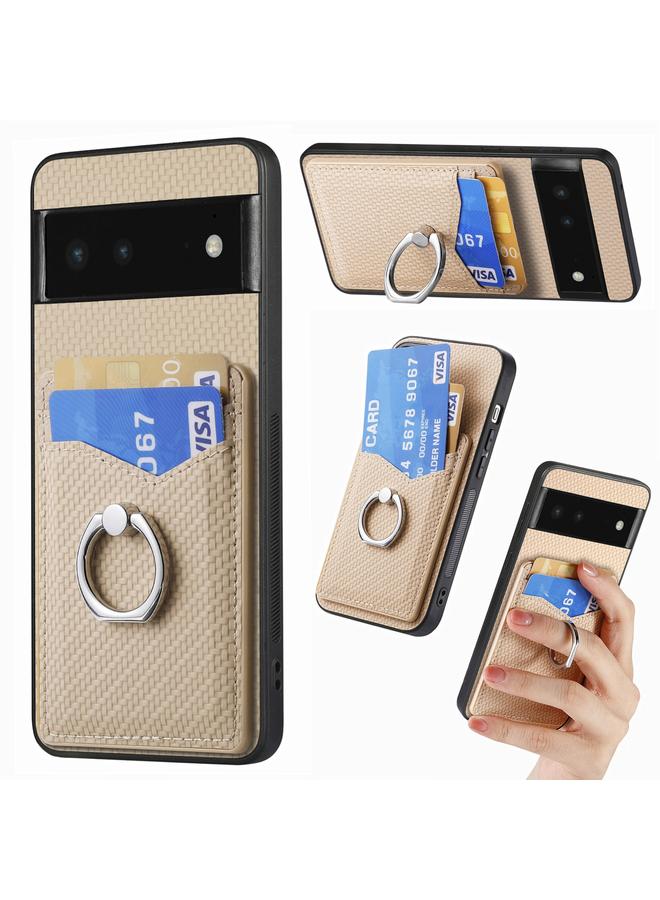 اس-توب جراب لهاتف Google Pixel 6 من ألياف الكربون مع حامل بطاقات وحلقة للهاتف - Image 1