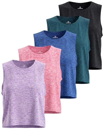 REALESSENTIALS Real Essentials 5 Pack Womens Dry Fit Crop Summer Tank Top Gym Yoga Workout Sports Tee Available in Plus Size Set 1 L - Image 1