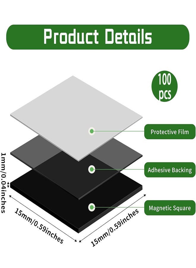 Square Magnets with Adhesive Backing, 100 Pcs Pre-Cut Size Magnets for Crafts, Sticky Adhesive Magnet, Peel and Stick Flexible Magnet Stickers for DIY, Whiteboard,  0.6" x0.6" - Image 2