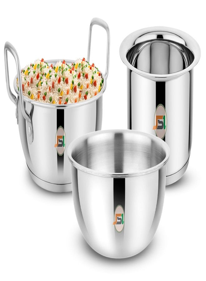 JSI Stainless Steel Tri-Ply Induction Base Cookware Set 3 Pcs, Milk Tope 2000ml, Kadhai/Wok 2300ml, Tasla 2500ml - 304 Grade Steel Cooking Set/Kitchen Utensils Set/Cookware Combo Set - Image 1