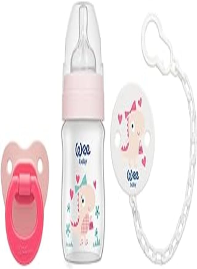 Wee Baby Wide Neck Bottle 250 ml + Baby soother (6-18) + Soother chain