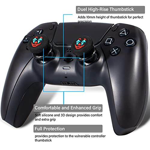 Playrealm FPS Thumbstick Extender & Texture Rubber Silicone Grip Cover 2 Sets for PS5 & PS4 Controller (Joker Black) - Image 2