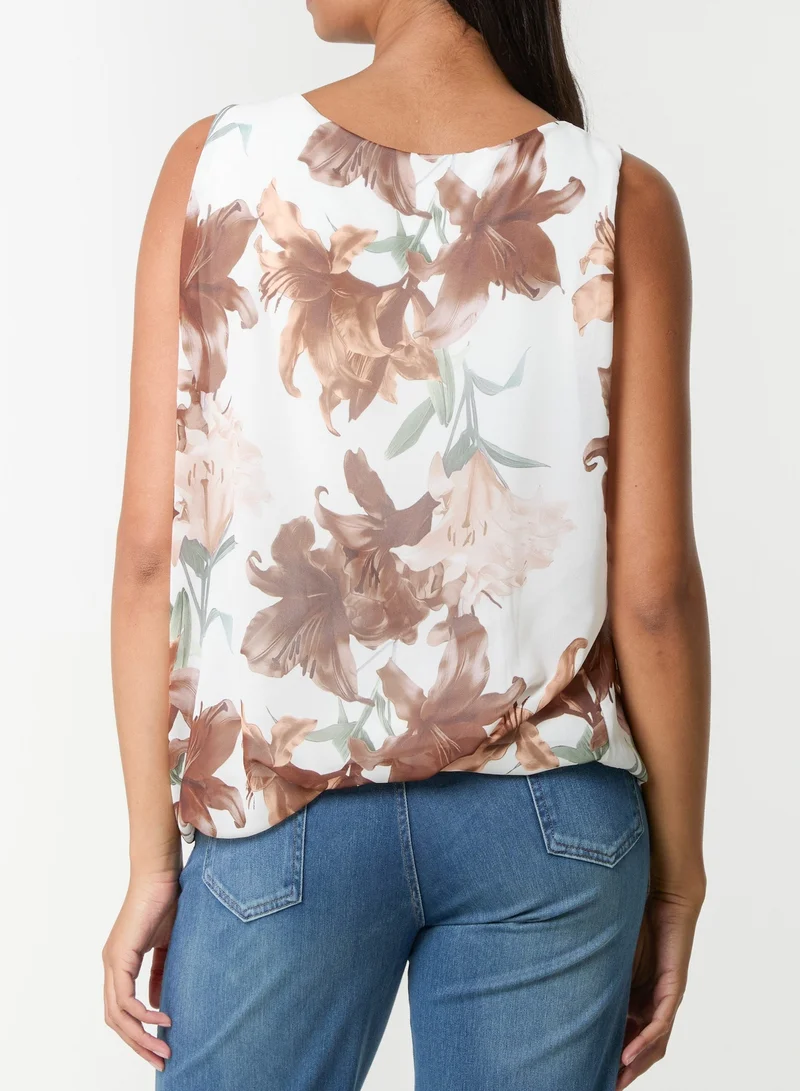 بلو فانيلا Sleeveless Bubble Hem Printed Top