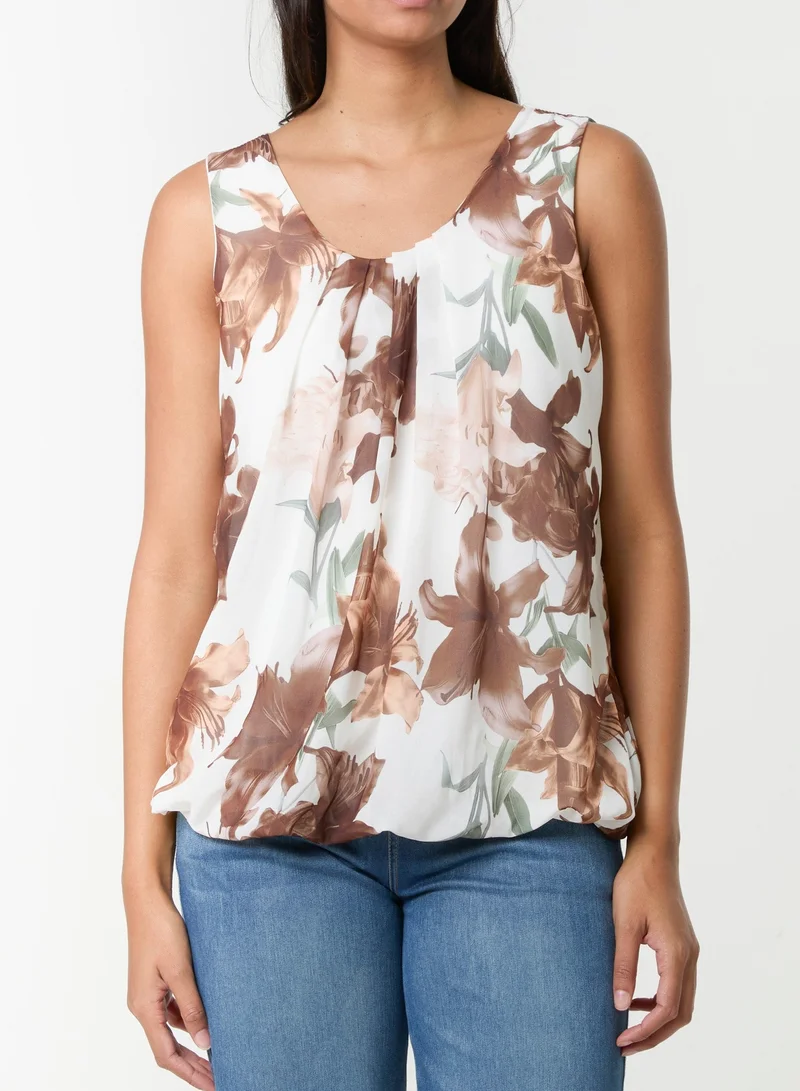 بلو فانيلا Sleeveless Bubble Hem Printed Top