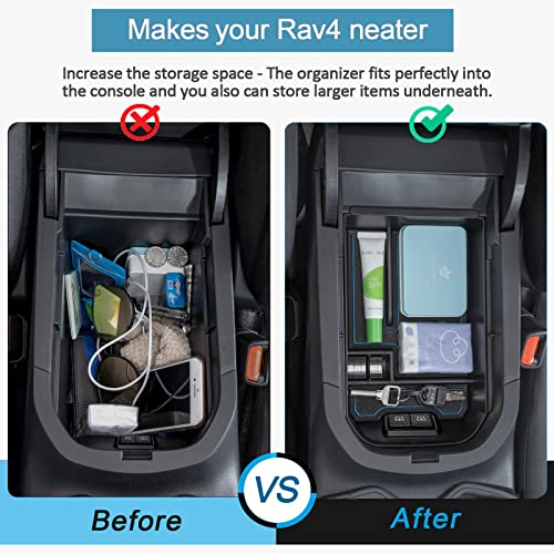 TOPINSTALL صينية مركزية زرقاء من TOPINSTALL متوافقة مع تويوتا RAV4 2019-2024 2025، منظم صندوق مسند الذراع، صندوق تخزين من بلاستيك ABS - Image 4