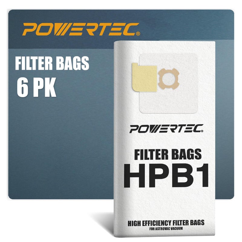 POWERTEC HPB1 HPB1PK Vacuum Bags for AstroVac 6PK for Central Vacuum Systems  Vacumaid Replacement Dust Bags Filter Bags Shop Vacuum Bags 75044P2