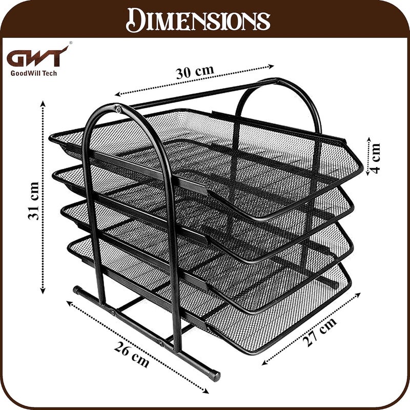 GoodWill Tech ™ 3-Pack 4 Tier Metal Mesh File Tray A4 Documents/Files/Papers/Letters/folders Holder Desk Organizer, (Black) - Image 2