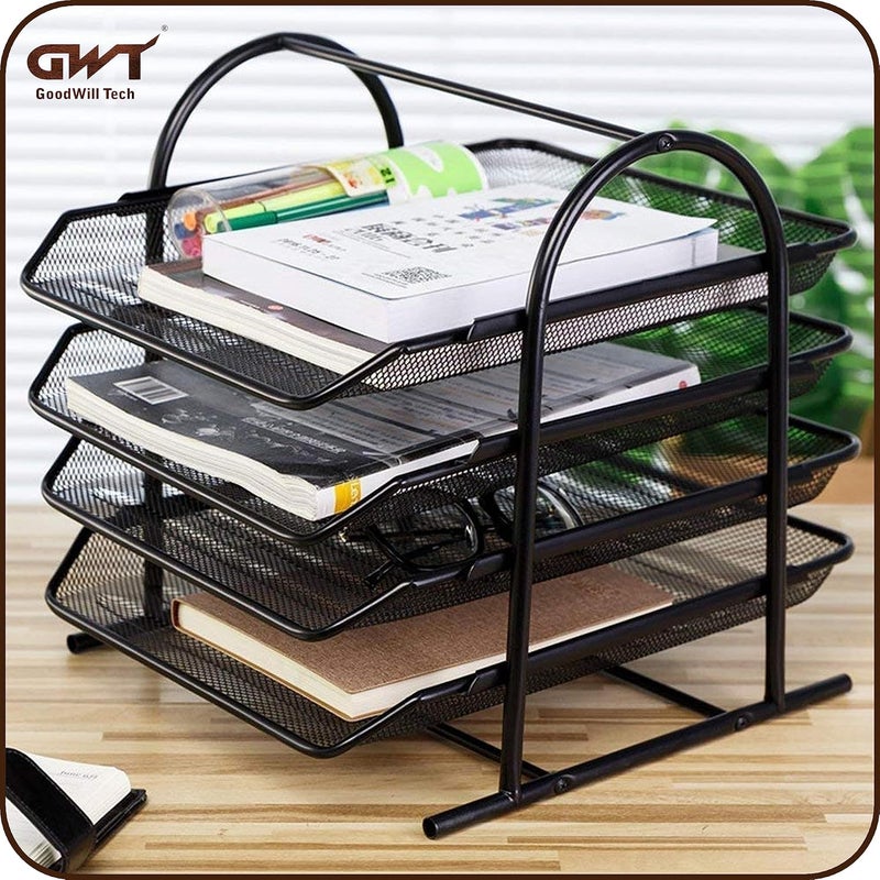 GoodWill Tech ™ 3-Pack 4 Tier Metal Mesh File Tray A4 Documents/Files/Papers/Letters/folders Holder Desk Organizer, (Black) - Image 4
