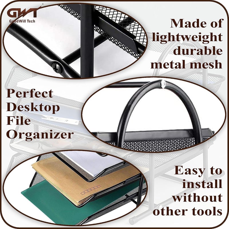 GoodWill Tech ™ 3-Pack 4 Tier Metal Mesh File Tray A4 Documents/Files/Papers/Letters/folders Holder Desk Organizer, (Black) - Image 3