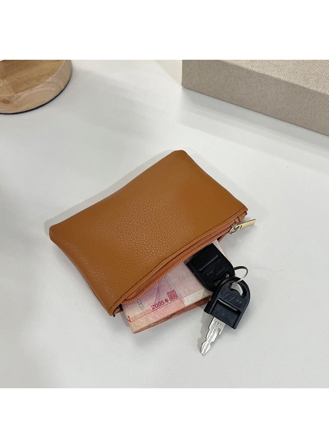 Short Zipper Simple Ultra-thin Coin Purse Men's And Women's Lychee Print Leopard Print ID Card Coin Bag-Color:Light Blue - Image 4