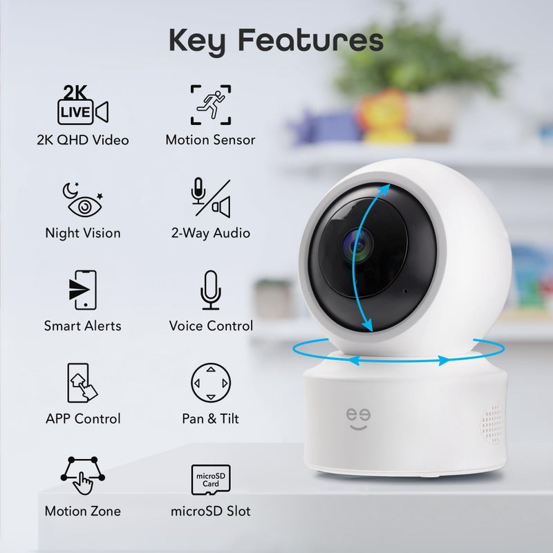 Geeni Scope Ultra 2K 360Â° Smart Indoor Camera, 1440p HD Auto-Tracking, Dual Band WiFi 2.4GHz 5GHz, Alexa & App Control, Wall Mountable, White - Image 2