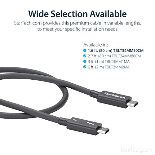 StarTech.com 50cm (1.6ft) Passive Thunderbolt 3 Cable, 40Gbps, 100W PD, 4K/5K Video, Thunderbolt Cable, Compatible with USB4/DP Alt Mode, Thunderbolt 4, USB 3.2/Type-C (TBLT34MM50CM) - Image 4