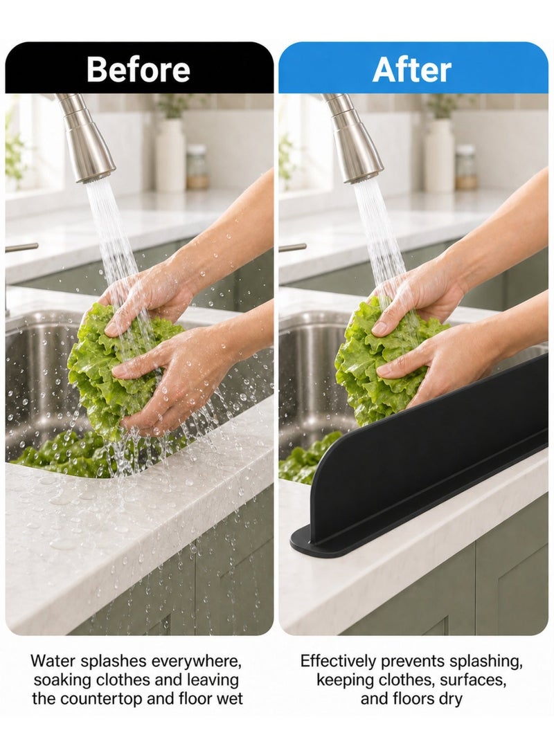 AceLuste Silicone Sink Suction Cup Splash Proof Guard, Sink Silicone Water Barrier Divider Panel, Sink Splash Baffle Splash Protector, Durable and Resistant Water Splashboard for Kitchen Bathroom Restaurant(Black) - Image 5