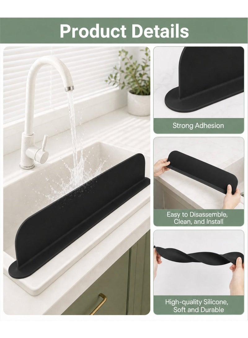 AceLuste Silicone Sink Suction Cup Splash Proof Guard, Sink Silicone Water Barrier Divider Panel, Sink Splash Baffle Splash Protector, Durable and Resistant Water Splashboard for Kitchen Bathroom Restaurant(Black) - Image 2