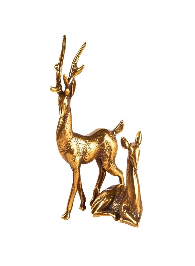 NOIAFZY تمثالان من الغزلان مصنوعان يدويًا من النحاس من NOIAFZY، منحوتات حيوانات صغيرة قابلة للتحصيل لتزيين الديكور الداخلي المصغر - Image 1