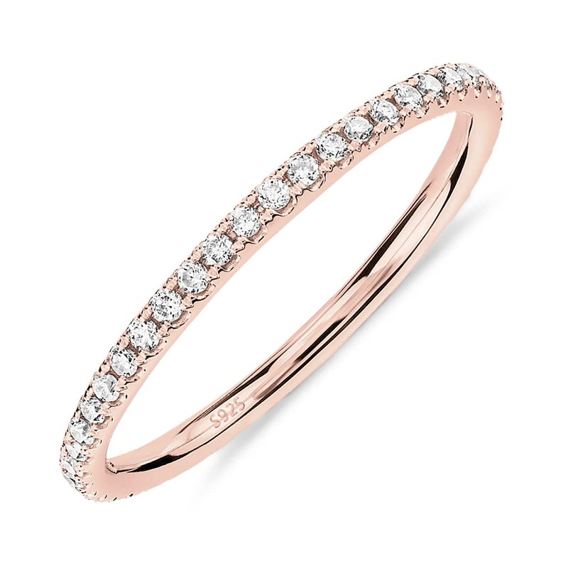 PAVOI 14K Rose Gold Plated 925 Sterling Silver Stackable CZ Ring for Women | Thin Band for Stacking | Simulated Diamond Eternity Wedding Band | Size 6 - Image 1