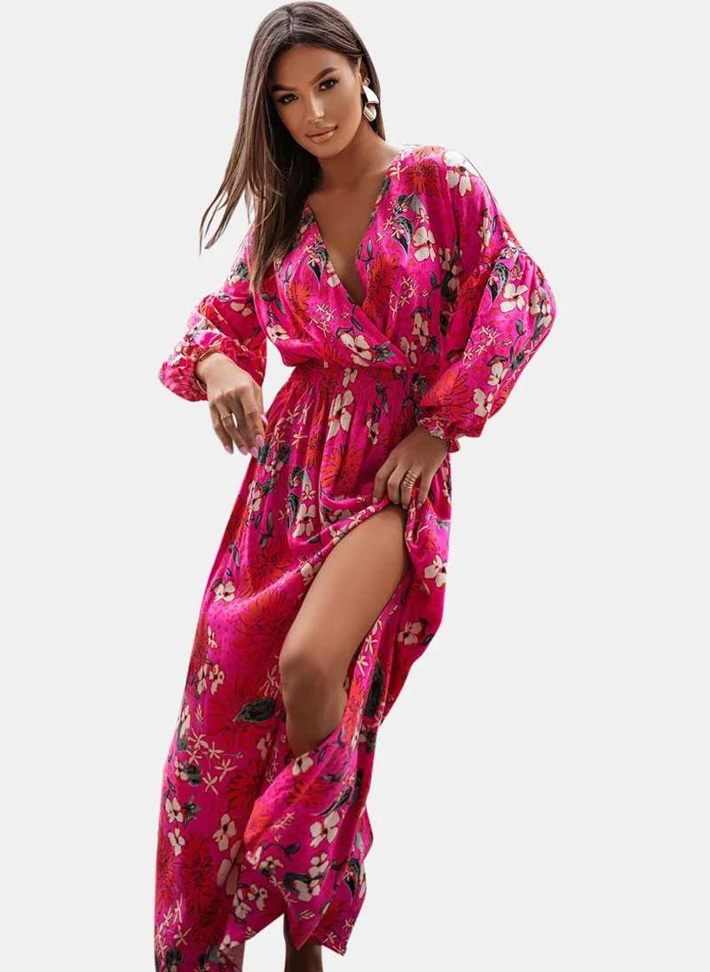 يونيكي Pink Floral Print Maxi Dresses